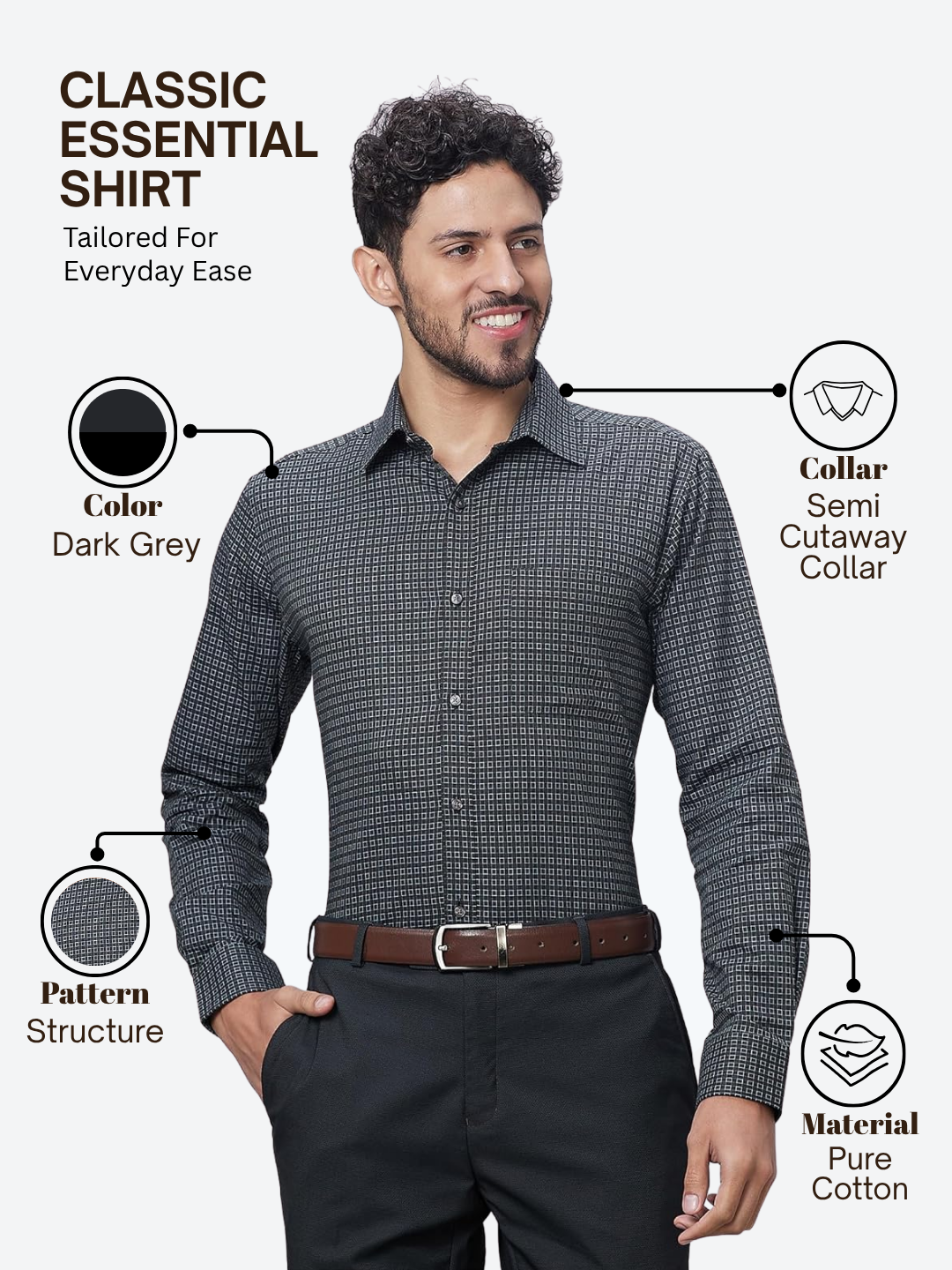 Raymond Men Grey Slim Fit Structure Formal Shirt
