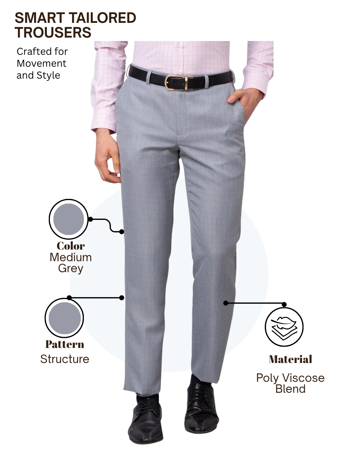 Park Avenue Men Grey Smart Fit Structure Trouser
