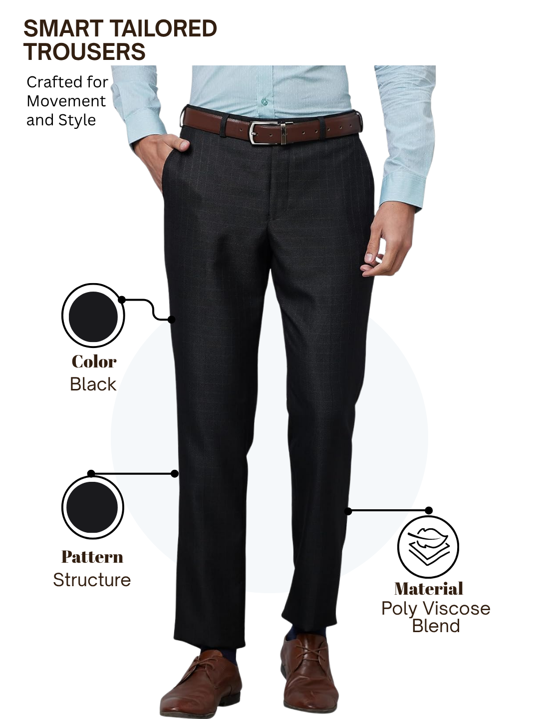 Park Avenue Men Black Smart Fit Structure Trouser