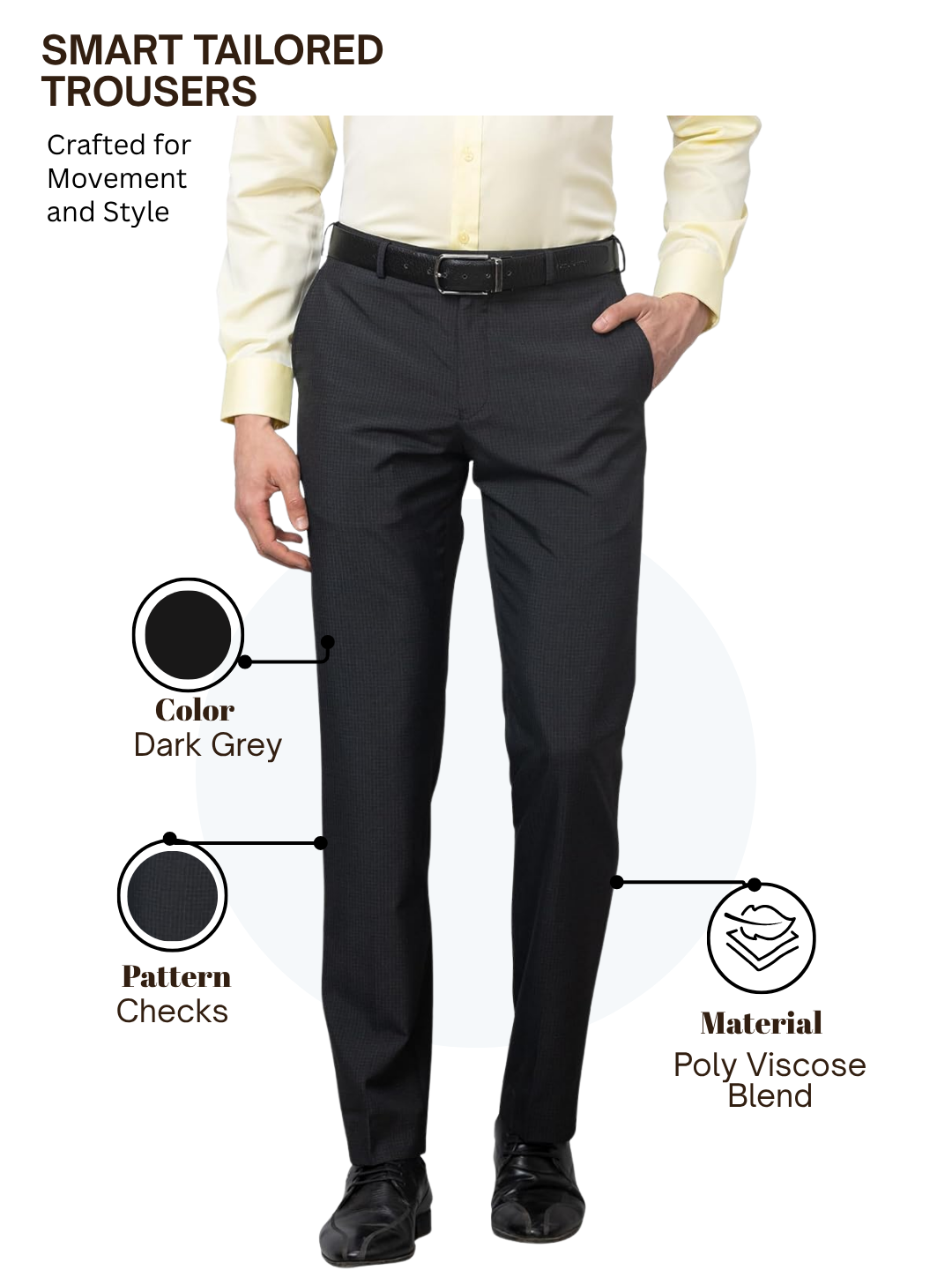 Park Avenue Men Grey Smart Fit Checks Trouser