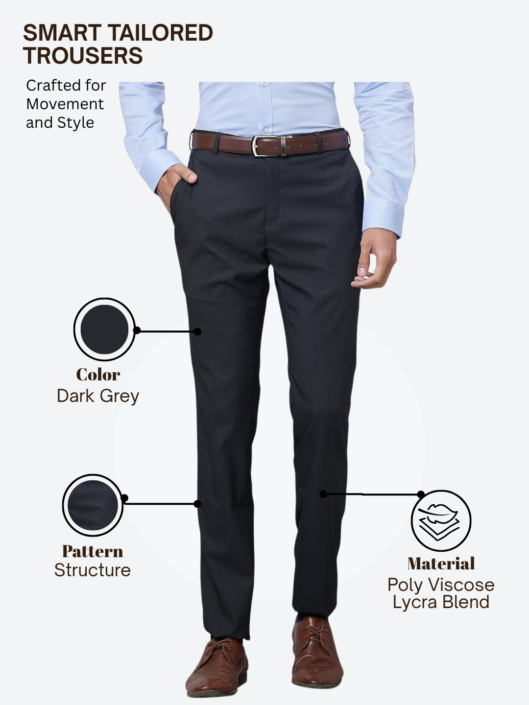 Raymond Men Grey Slim Fit Structure Trouser