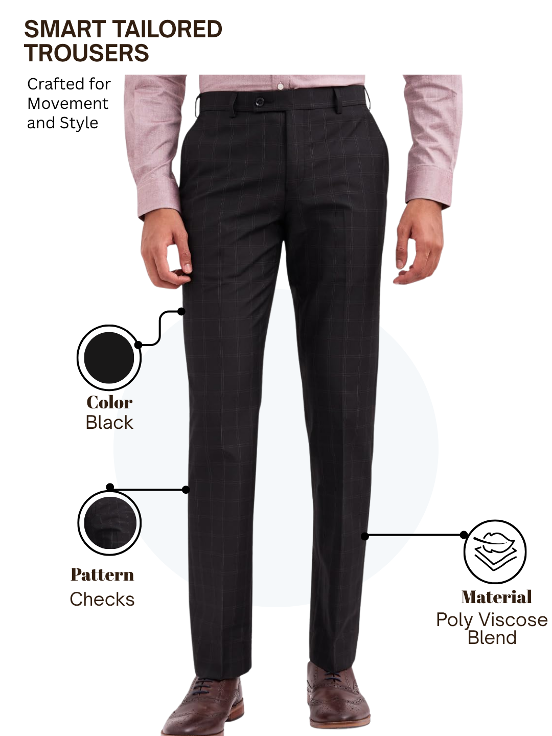 Park Avenue Men Black Smart Fit Checks Trouser