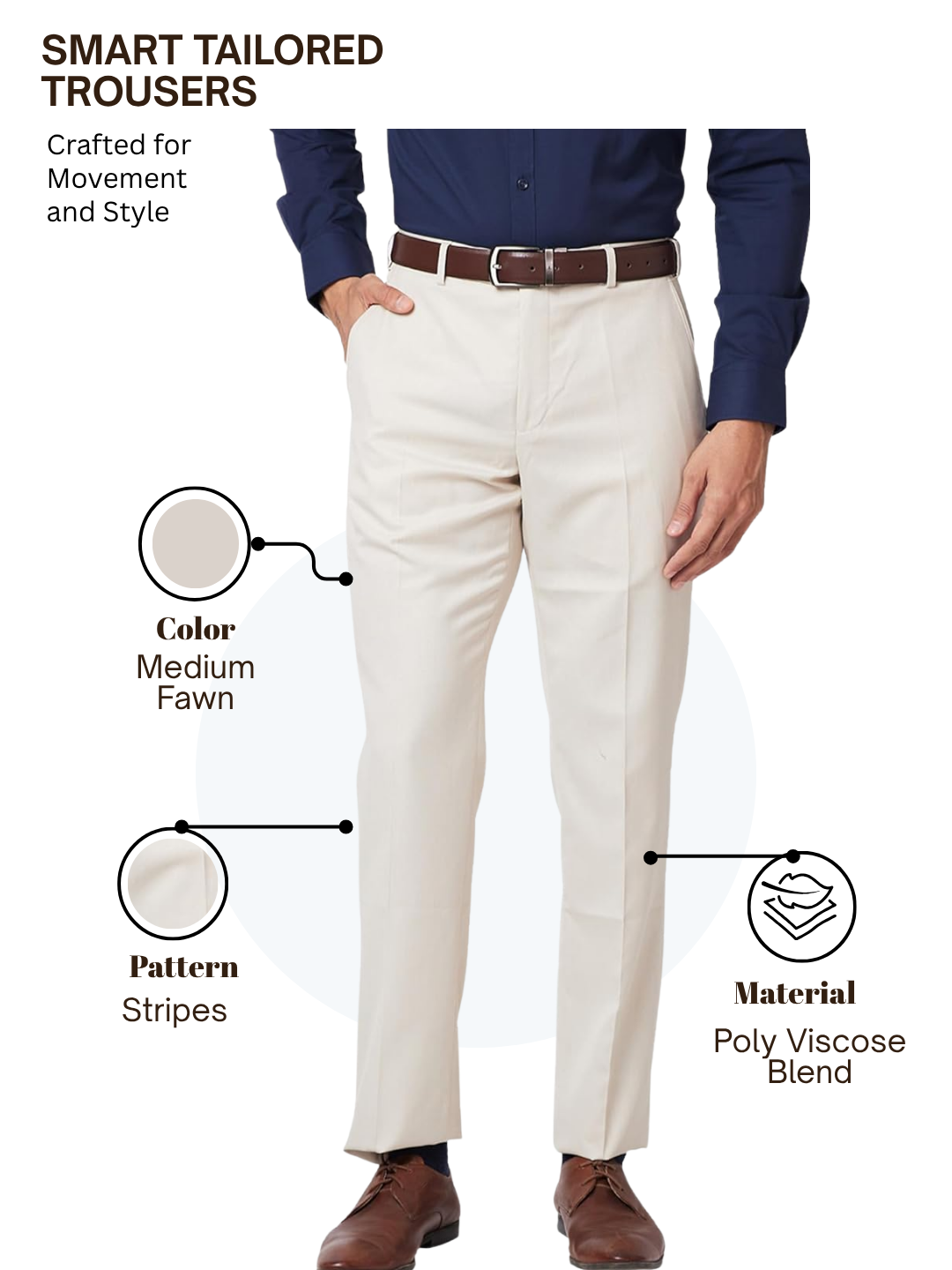 Park Avenue Men Fawn Smart Fit Stripe Trouser