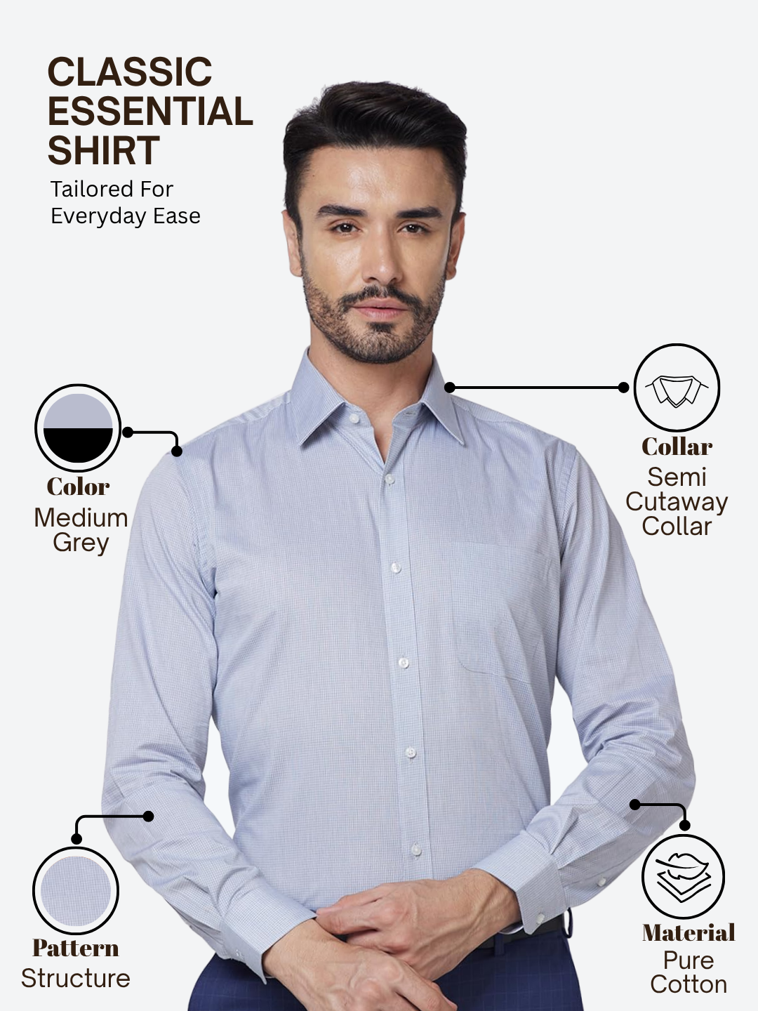 Raymond Men Grey Regular Fit Structure Formal Shirt