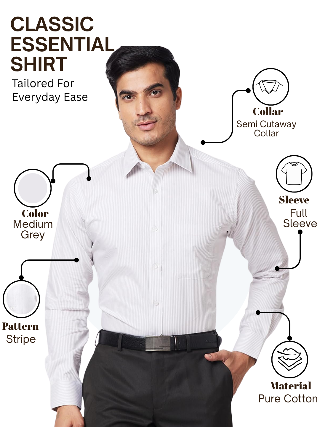 Raymond Men Grey Slim Fit Stripe Formal Shirt