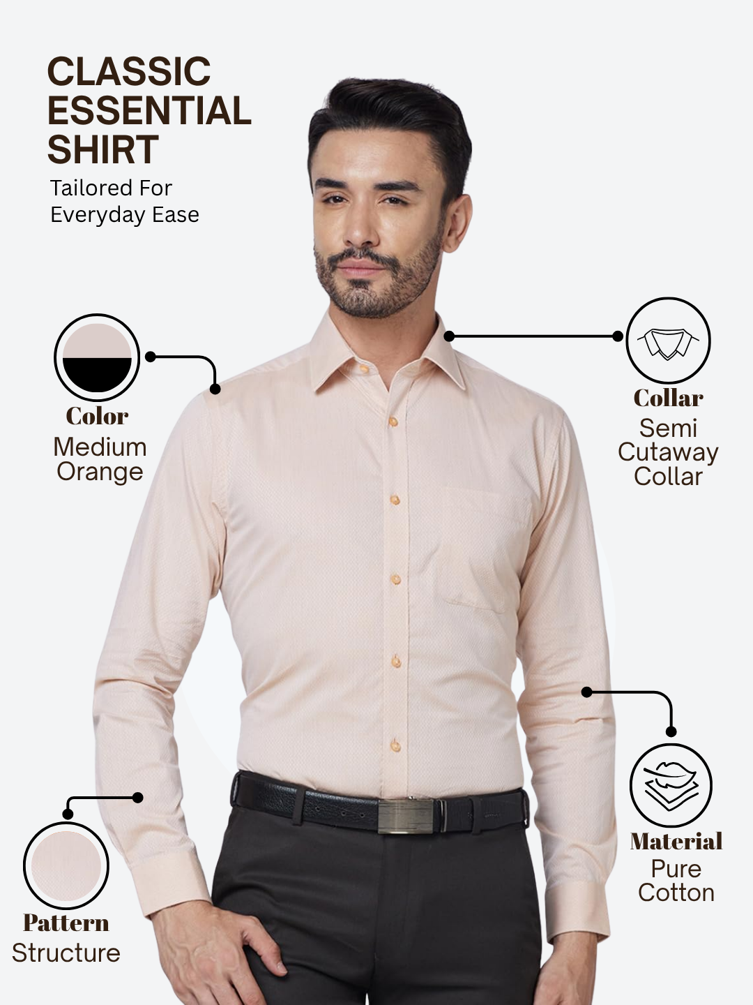 Raymond Men Orange Slim Fit Structure Formal Shirt