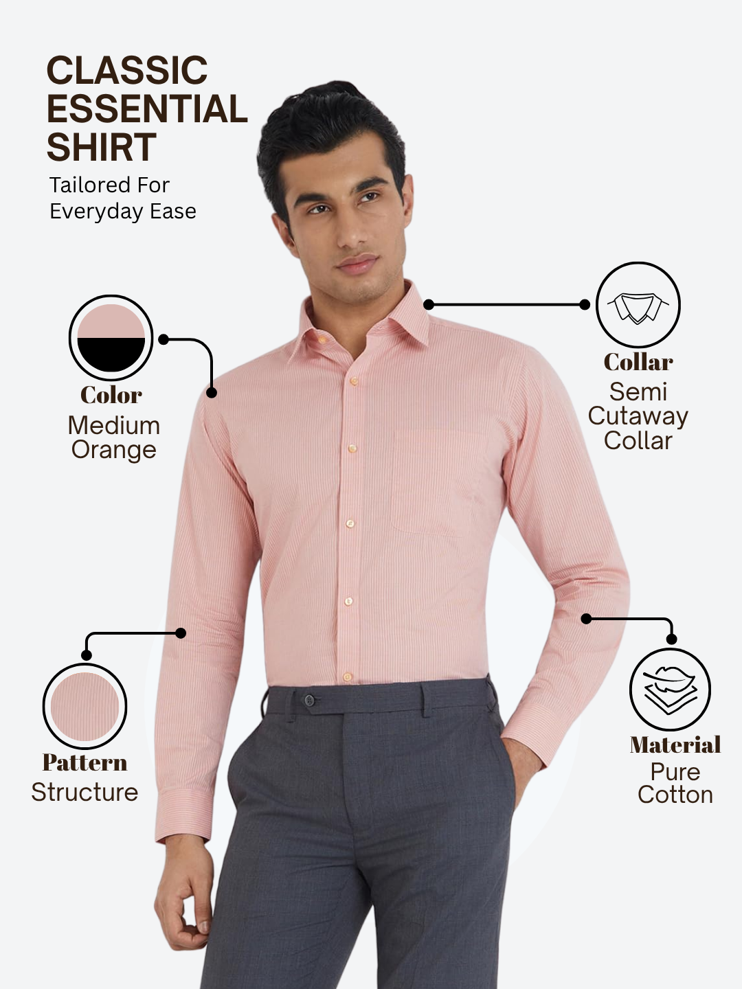 Raymond Men Orange Slim Fit Structure Formal Shirt