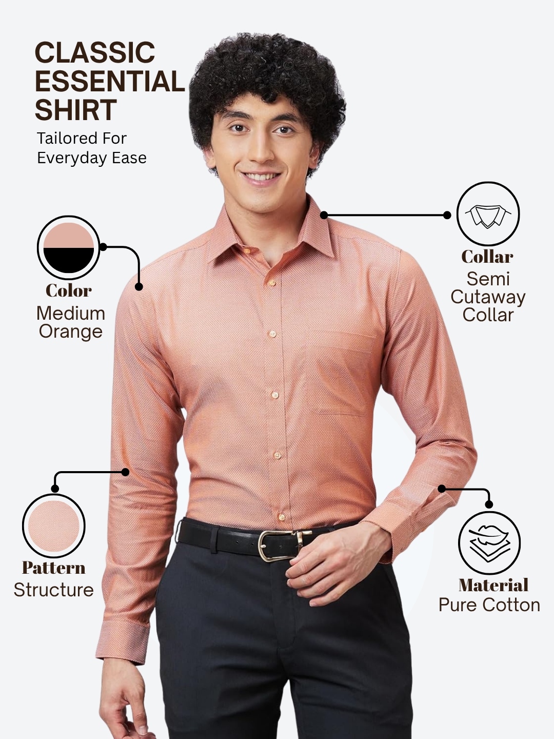 Raymond Men Orange Slim Fit Structure Formal Shirt