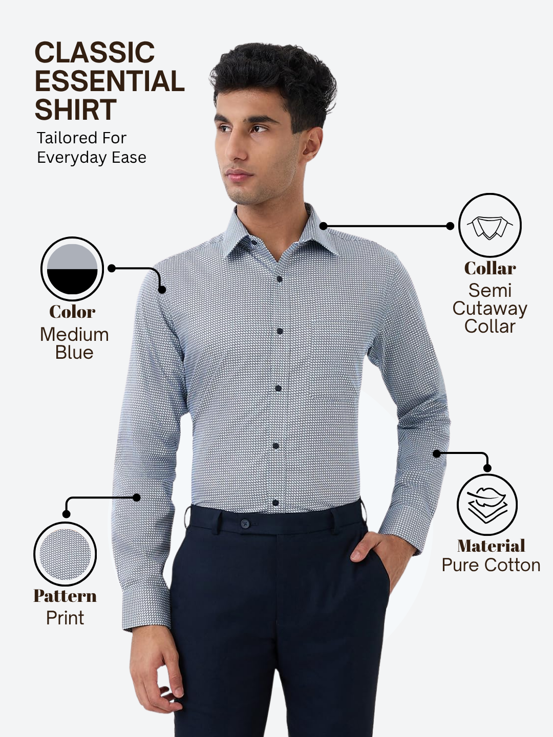 Raymond Men Blue Slim Fit Printed Formal Shirt