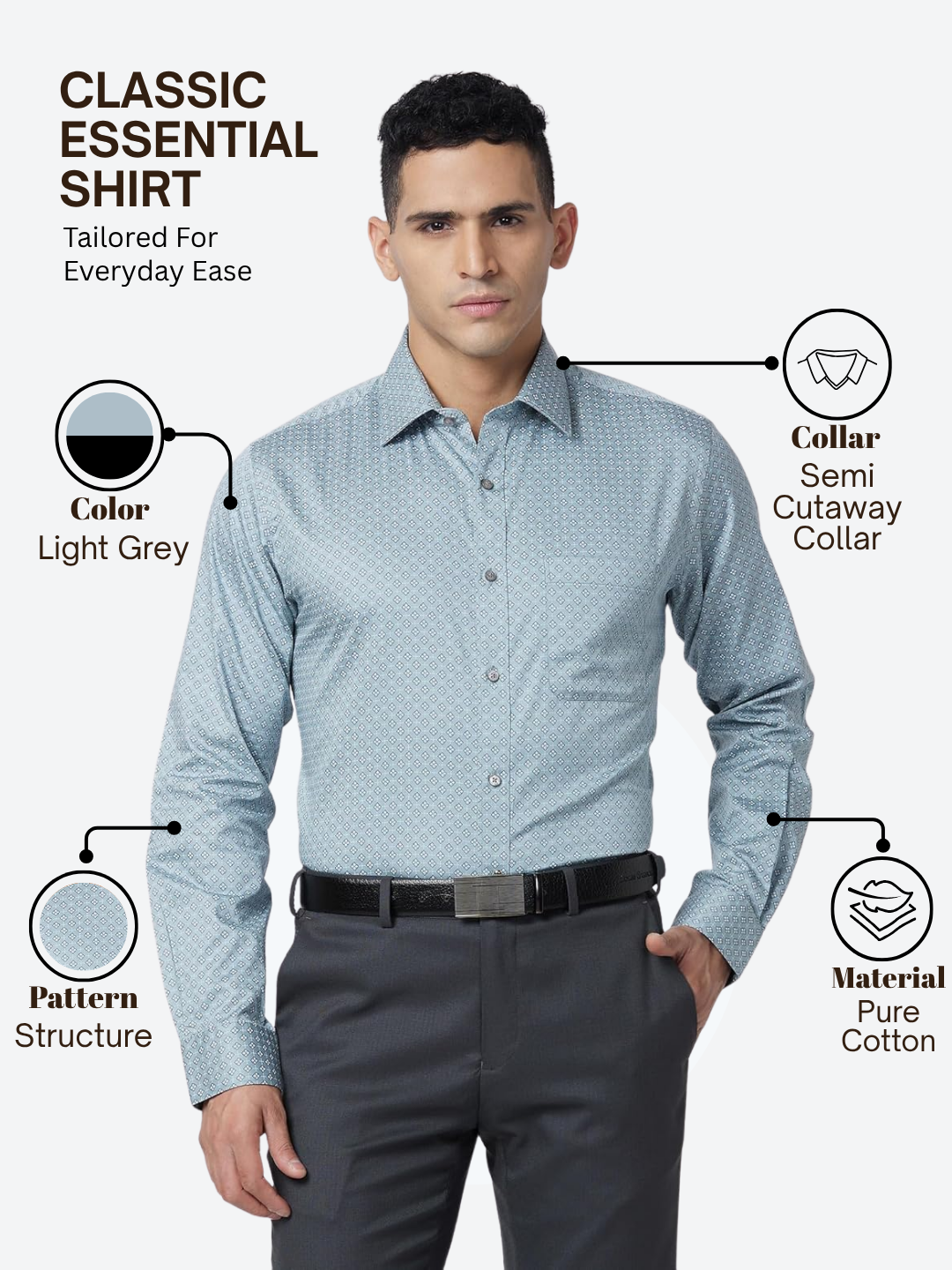 Raymond Men Grey Slim Fit Structure Formal Shirt