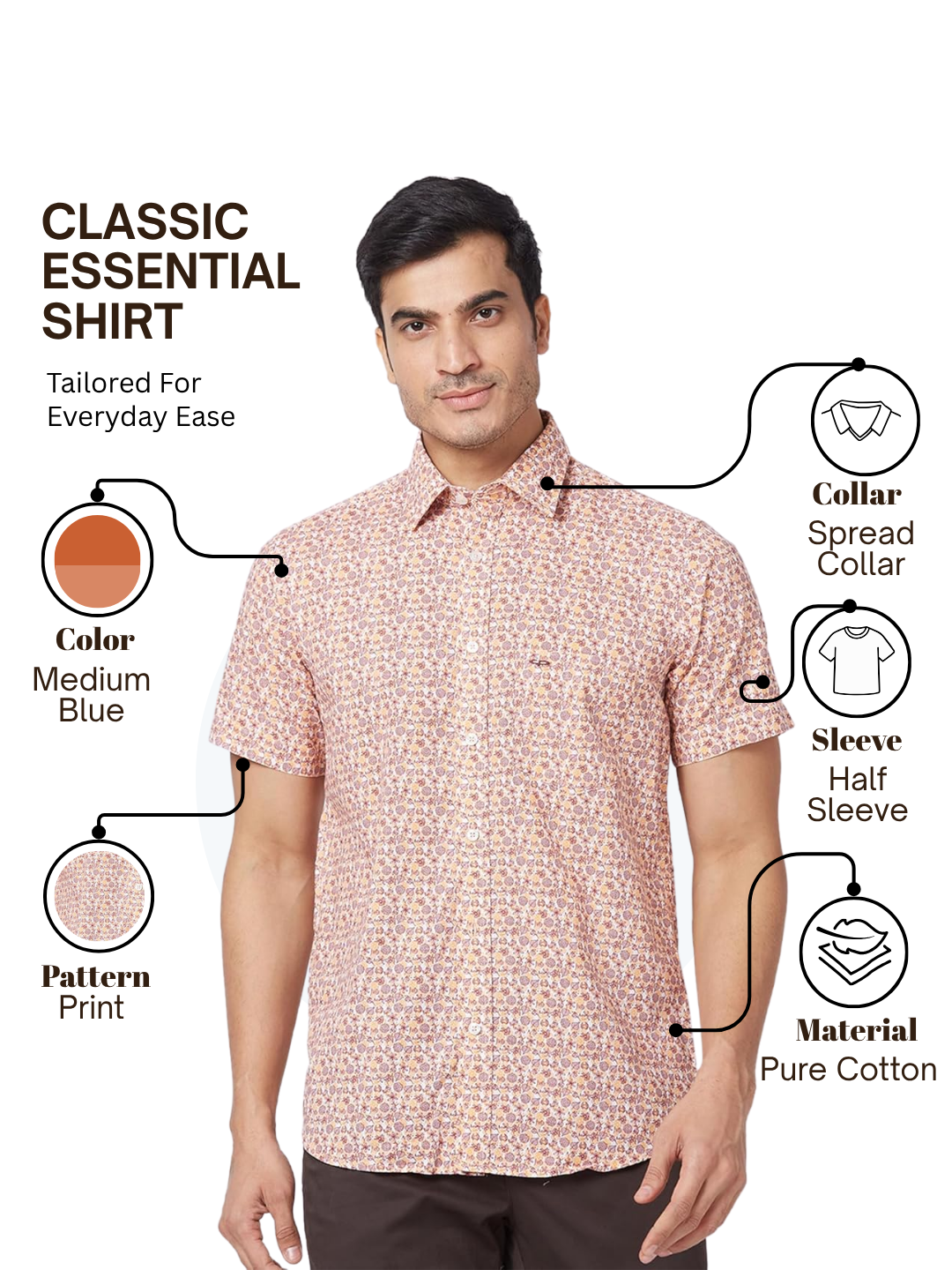 Colorplus Men Orange Tailored Fit Printed Casual Shirt