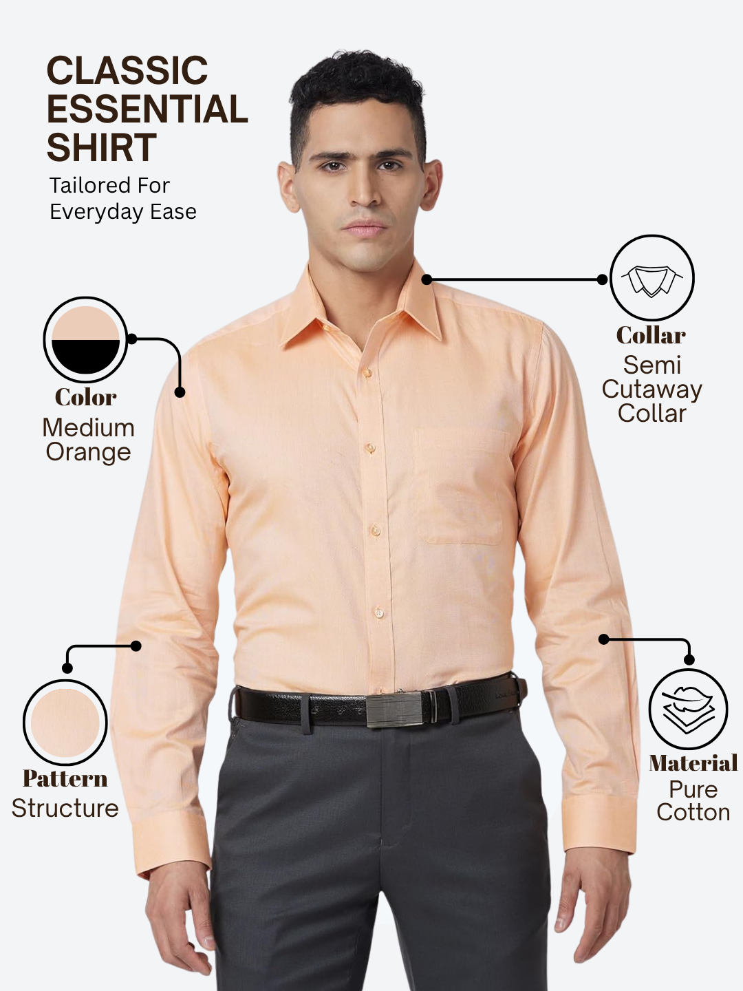 Raymond Men Orange Slim Fit Structure Formal Shirt