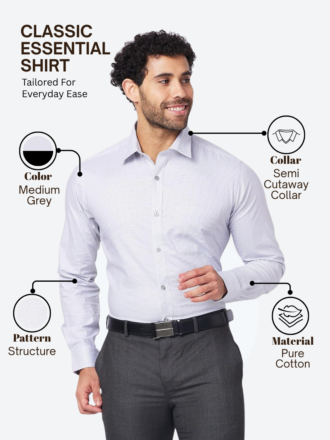 Raymond Men Grey Slim Fit Structure Formal Shirt