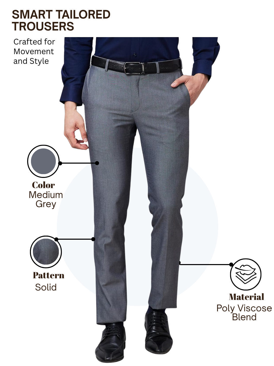 Raymond Men Grey Slim Fit Solid Trouser
