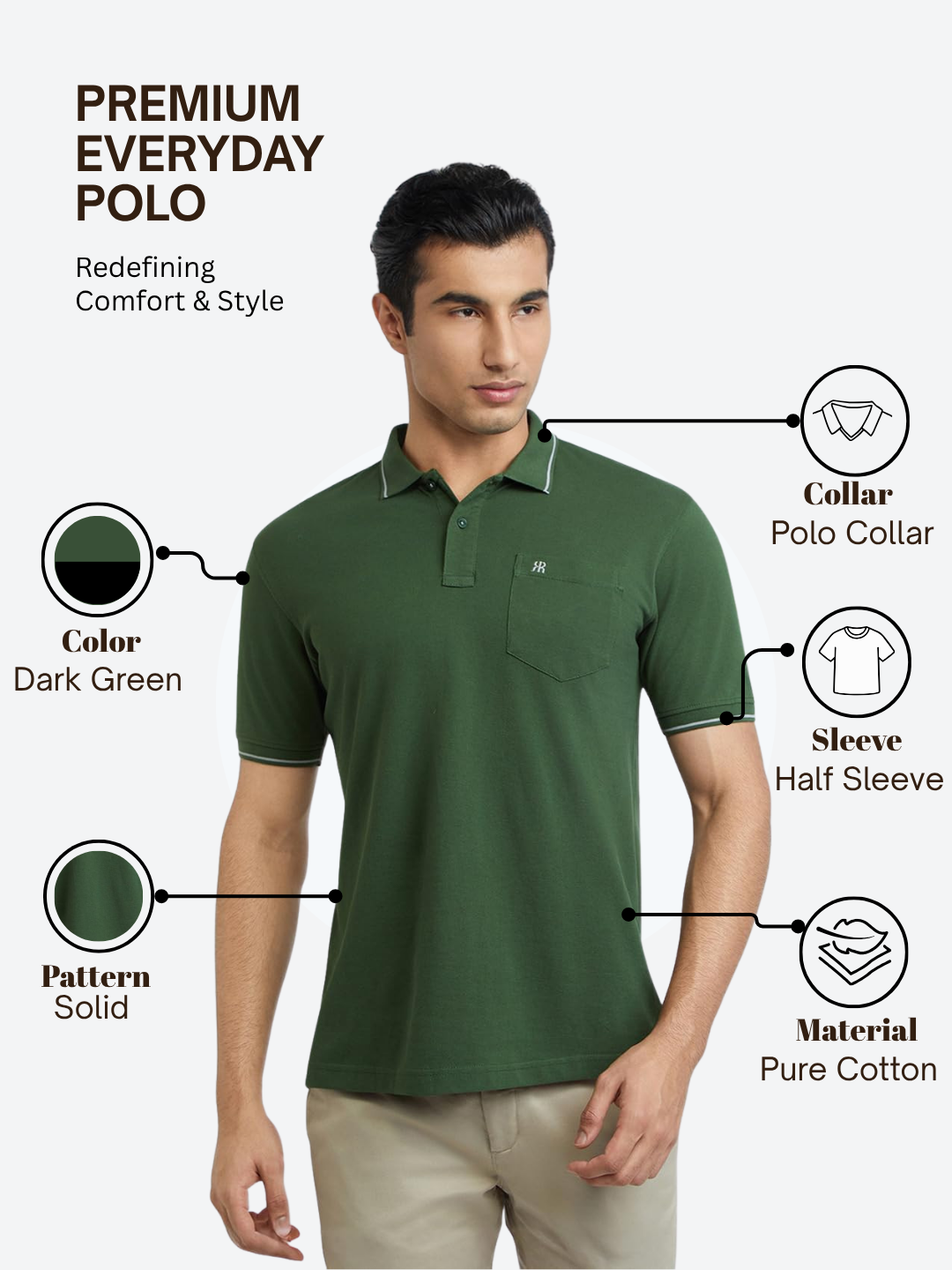 Raymond Men Green Contemporary Fit Solid Polo Neck Collar T-Shirt