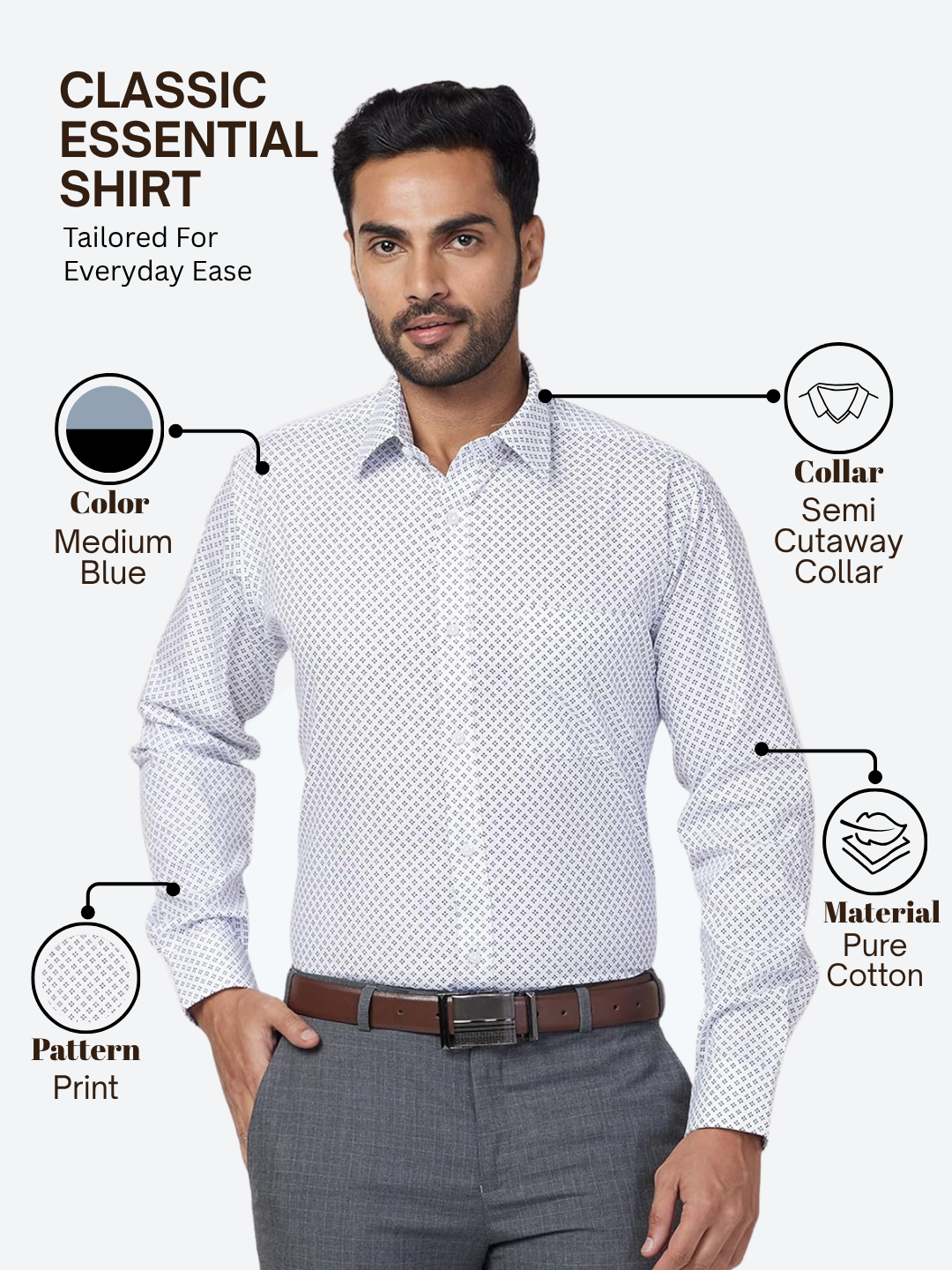 Raymond Men Blue Slim Fit Printed Formal Shirt