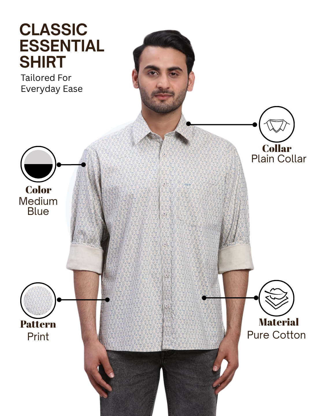 Colorplus Men Blue Regular Fit Printed Casual Shirt