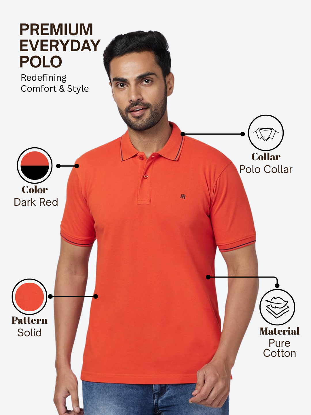 Raymond Men Red Contemporary Fit Solid Polo Neck Collar T-Shirt