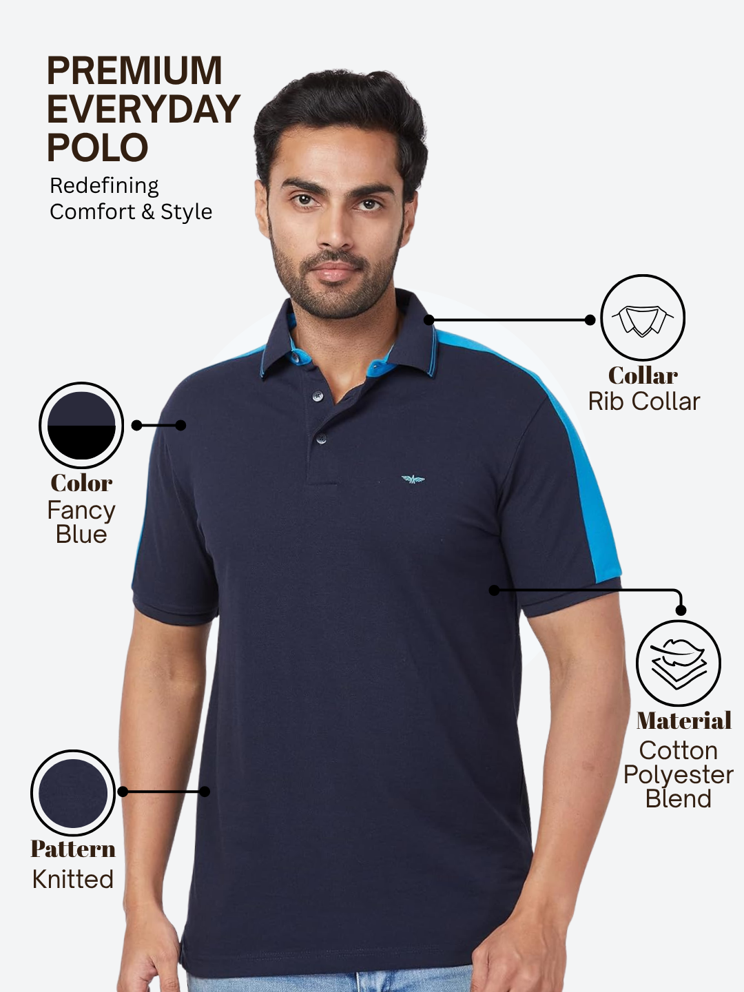 Park Avenue Men Blue Slim Fit Knitted Polo Neck Collar T-Shirt
