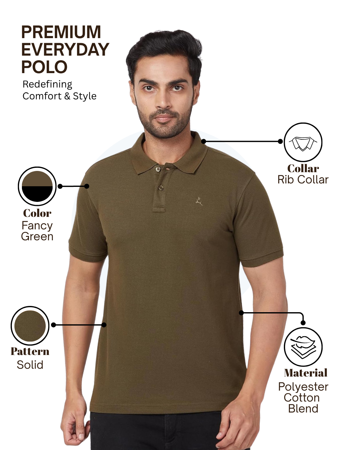 Parx Men Green Regular Fit Solid Polo Neck Collar T-Shirt