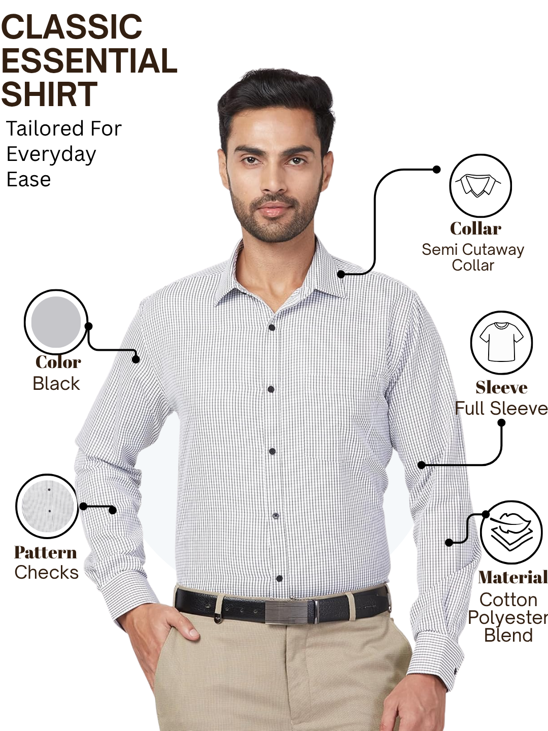 Park Avenue Men White Slim Fit Checkered Formal Shirt