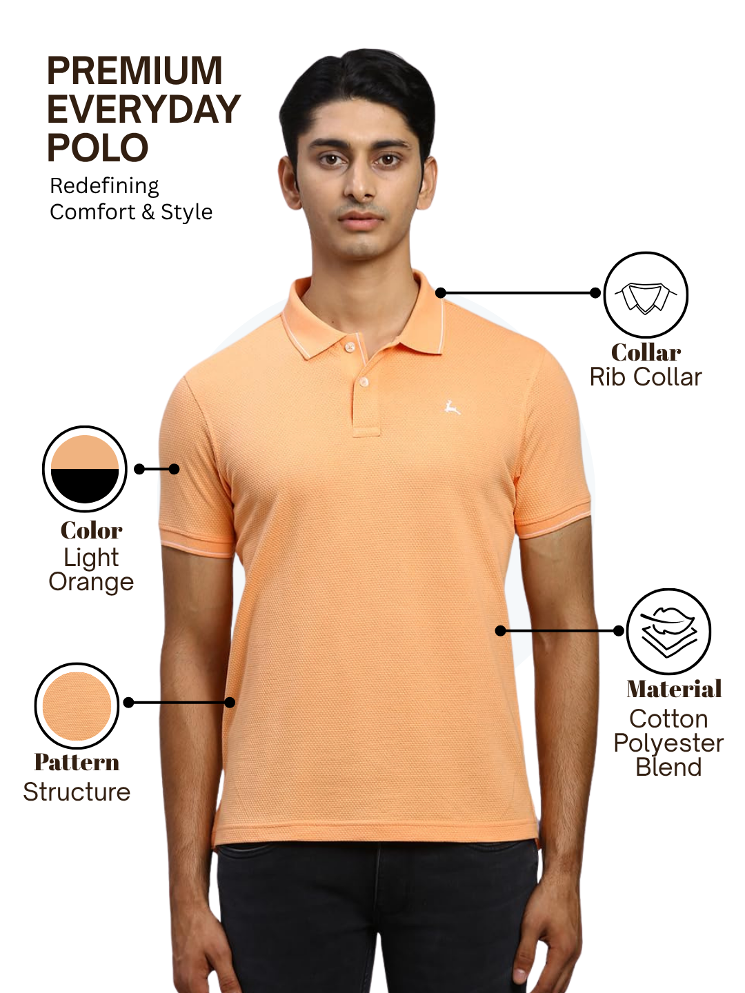 Parx Men Orange Regular Fit Self Design Polo Neck Collar T-Shirt