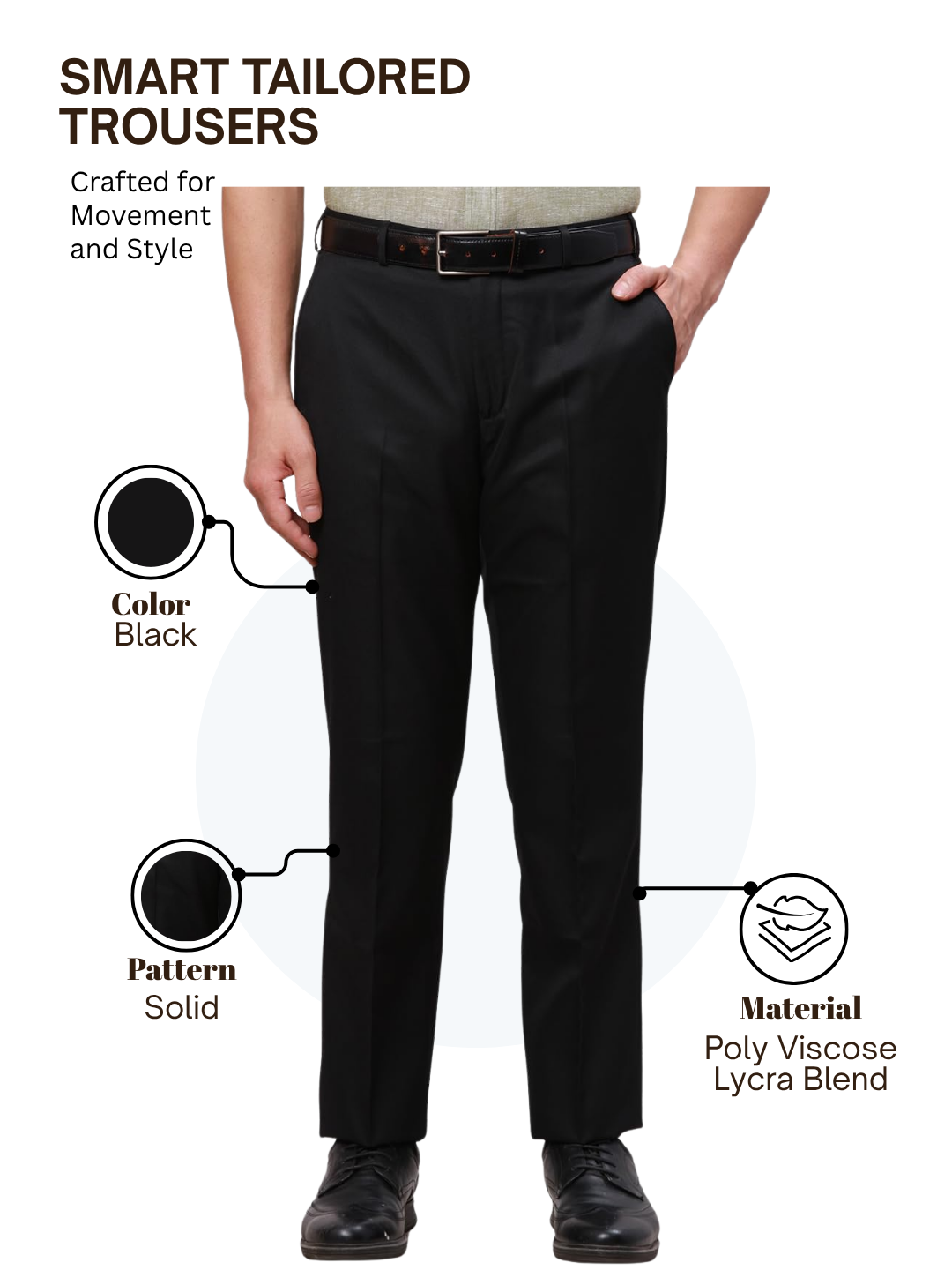 Park Avenue Men Black Smart Fit Solid Trouser