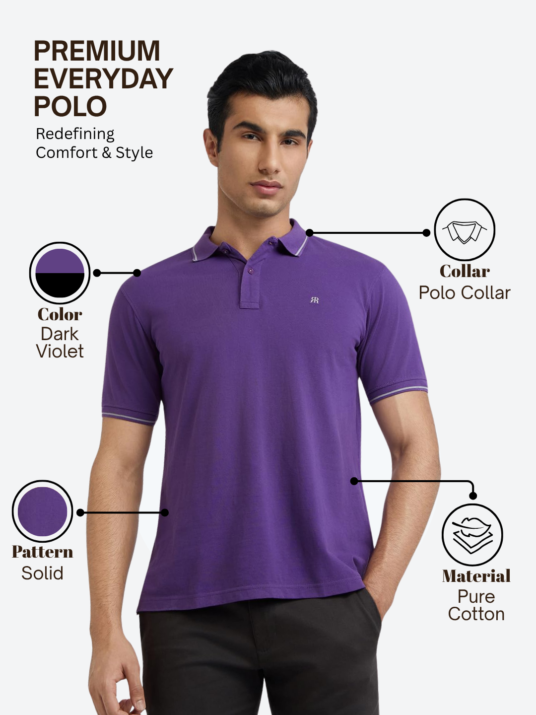 Raymond Men Purple Contemporary Fit Solid Polo Neck Collar T-Shirt