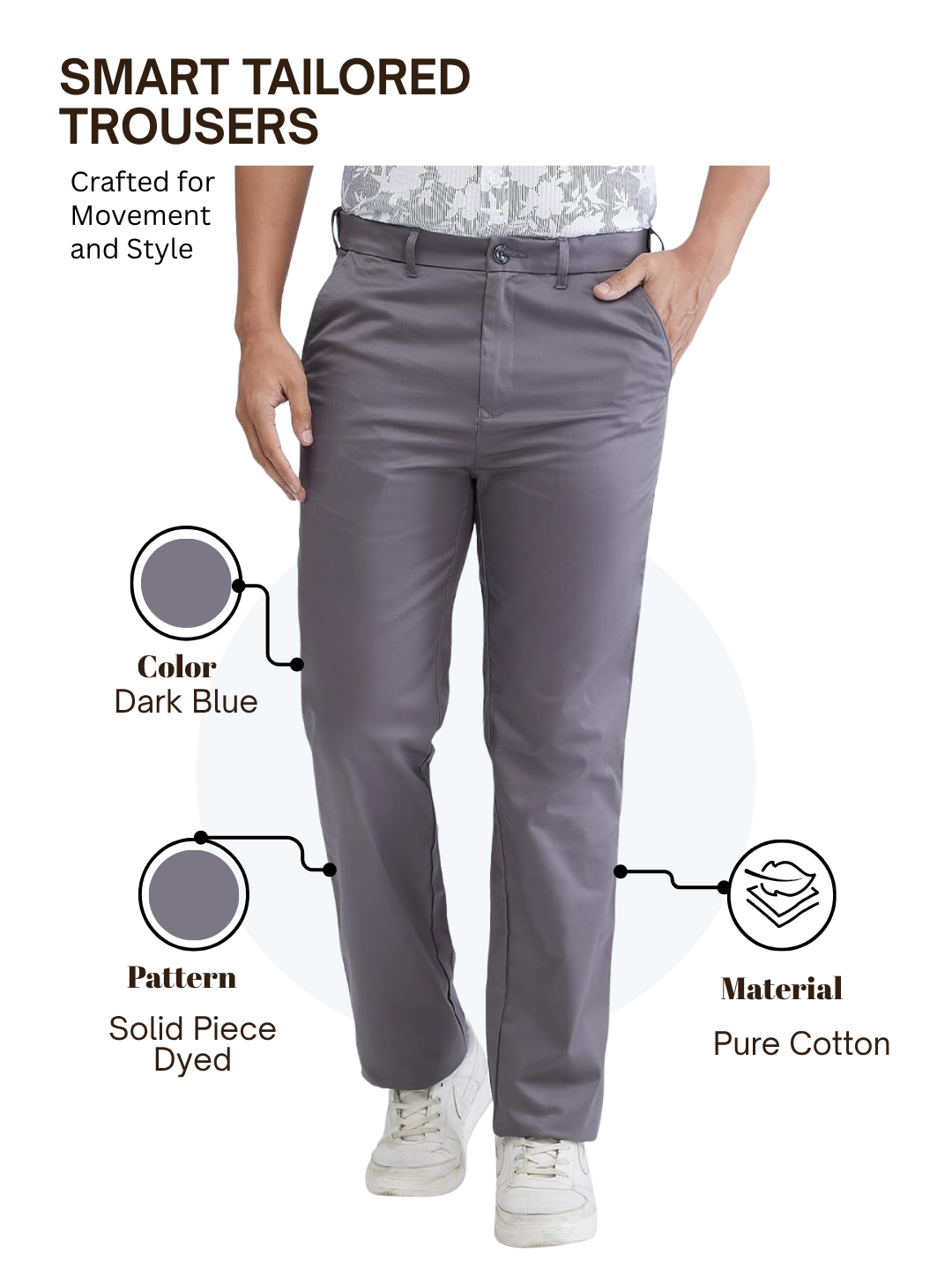 Colorplus Men Blue Regular Fit Solid Trouser