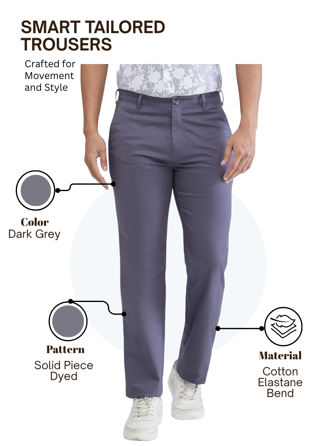 Colorplus Men Grey Regular Fit Solid Trouser