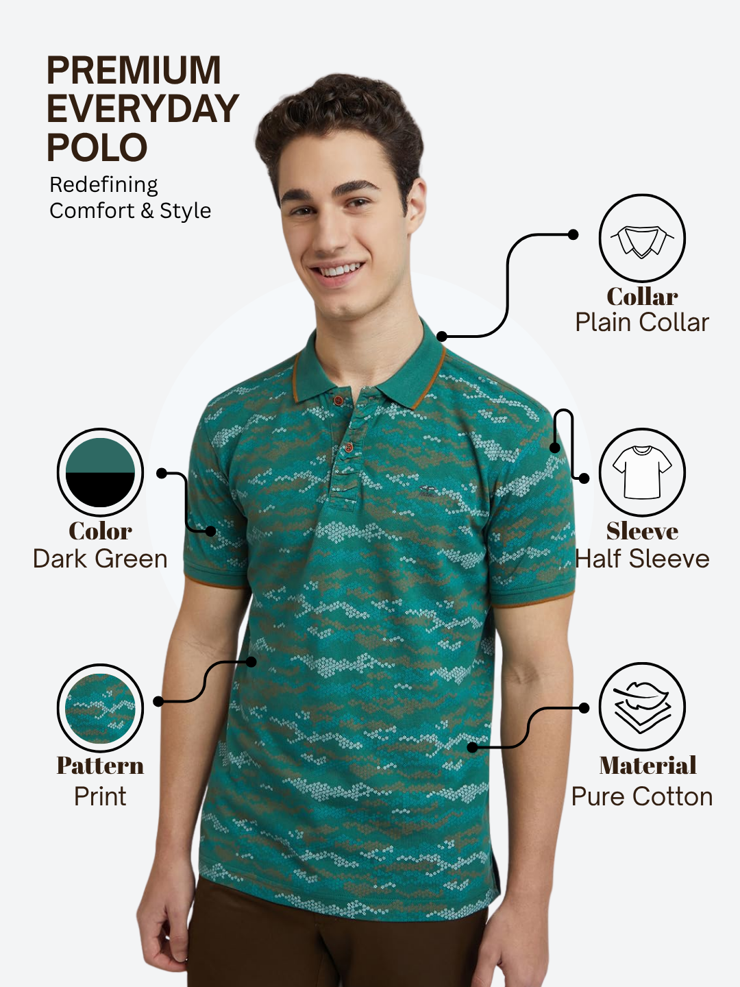 Colorplus Men Green Regular Fit Printed Polo Neck Collar T-Shirt