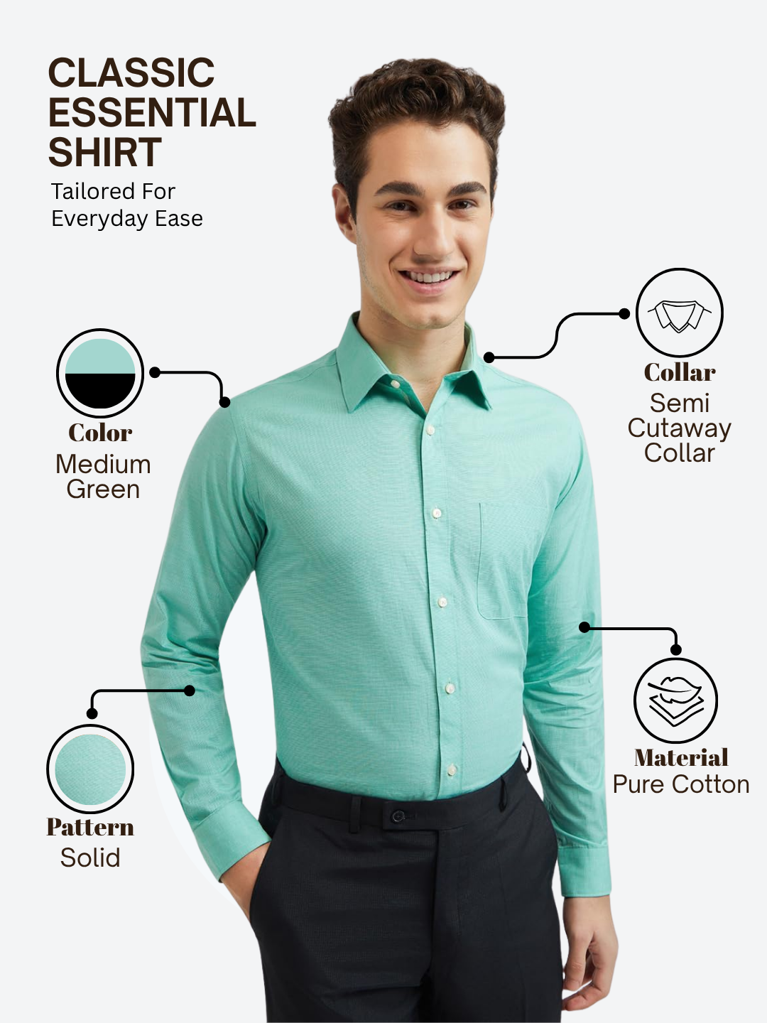 Raymond Men Green Slim Fit Solid Formal Shirt