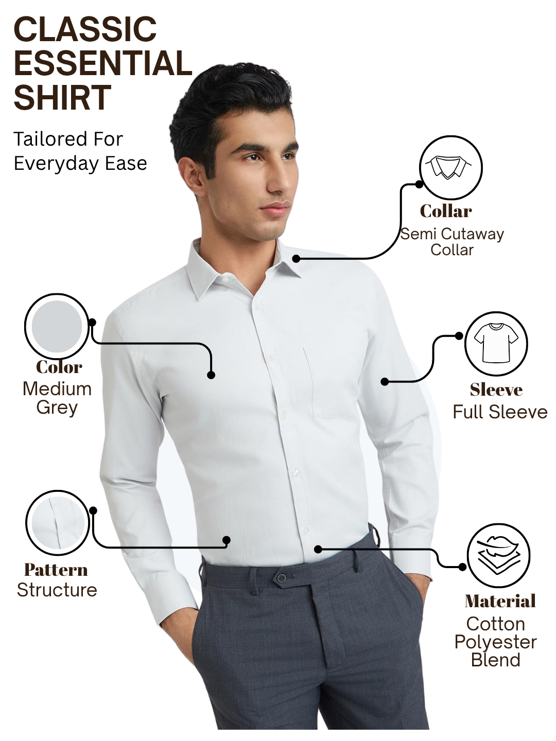 Park Avenue Men Grey Slim Fit Structure Formal Shirt