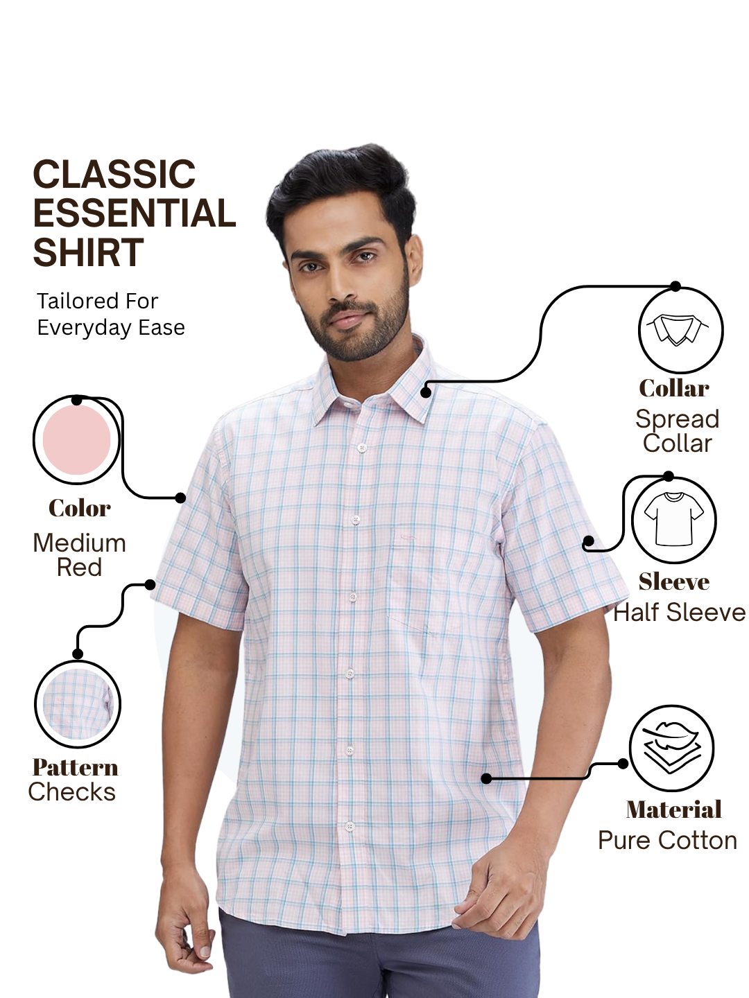 Colorplus Men Pink Tailored Fit Checks Casual Shirt