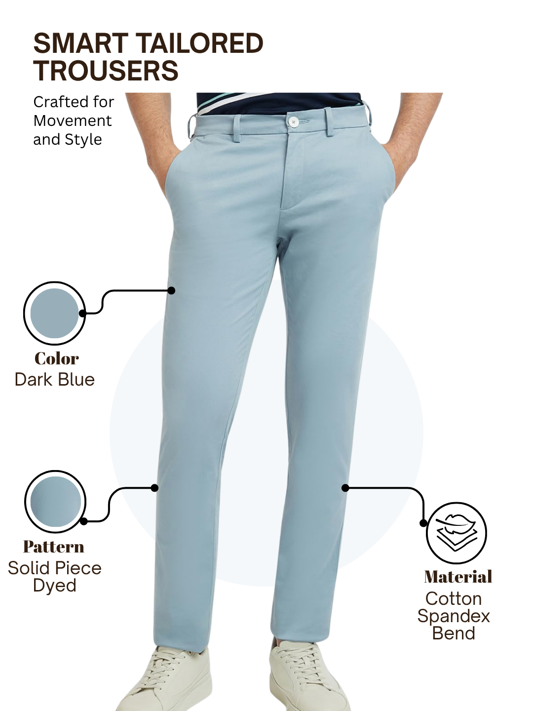 Colorplus Men Blue Slim Fit Solid Piece Dyed Trouser