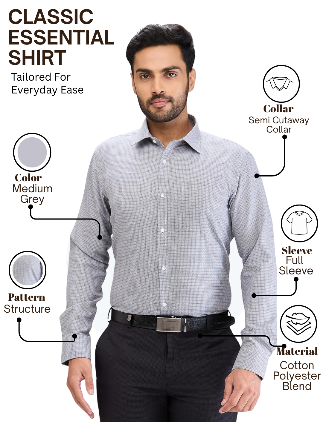 Park Avenue Men Grey Slim Fit Structure Formal Shirt