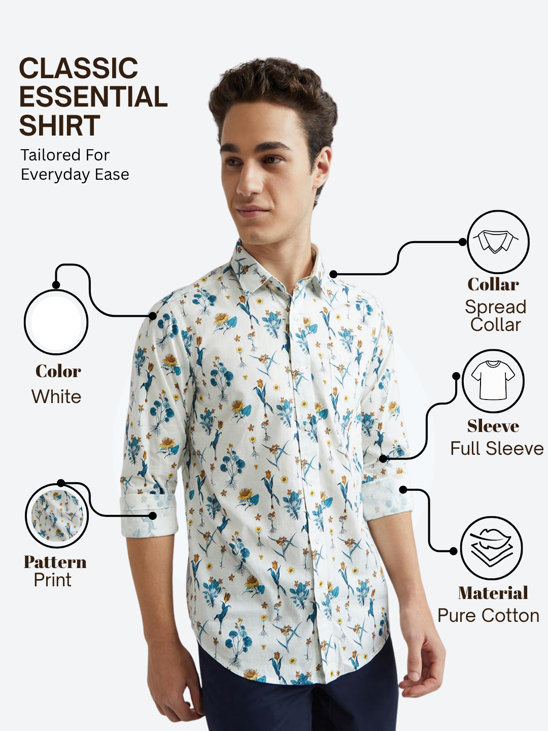 Colorplus Men White Contemporary Fit Printed Casual Shirt