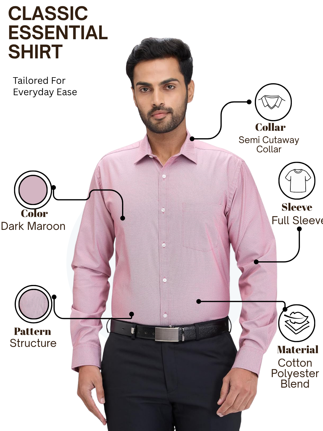 Park Avenue Men Maroon Slim Fit Structure Formal Shirt