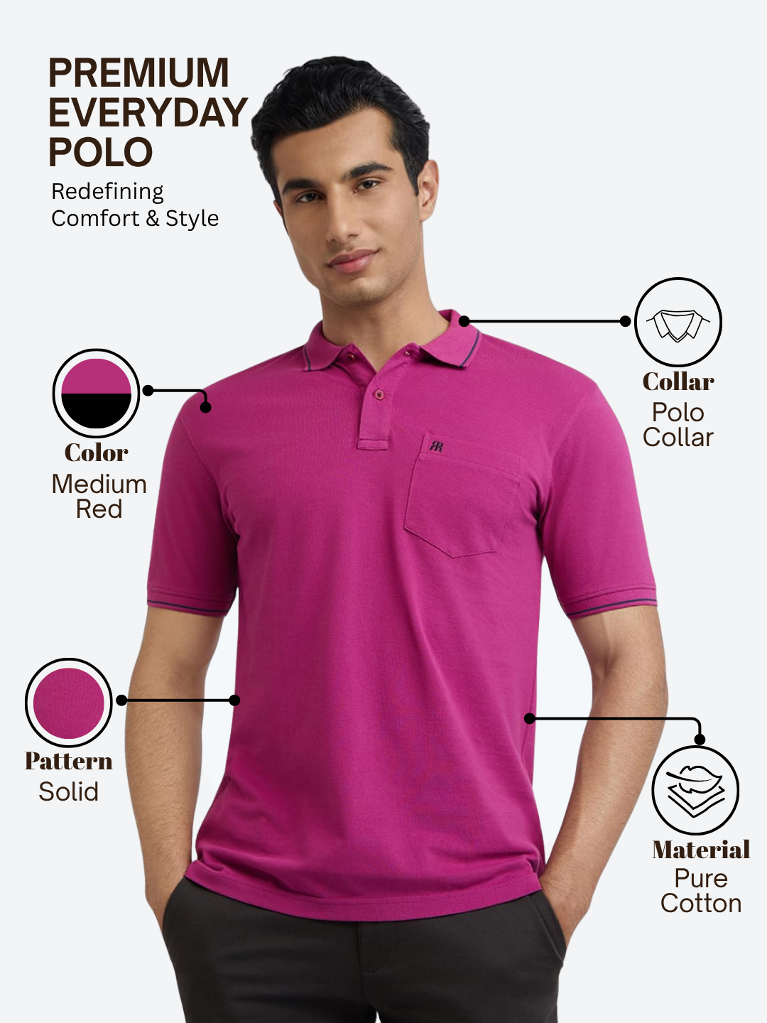 Raymond Men Red Modern Fit Solid Polo Neck Collar T-Shirt