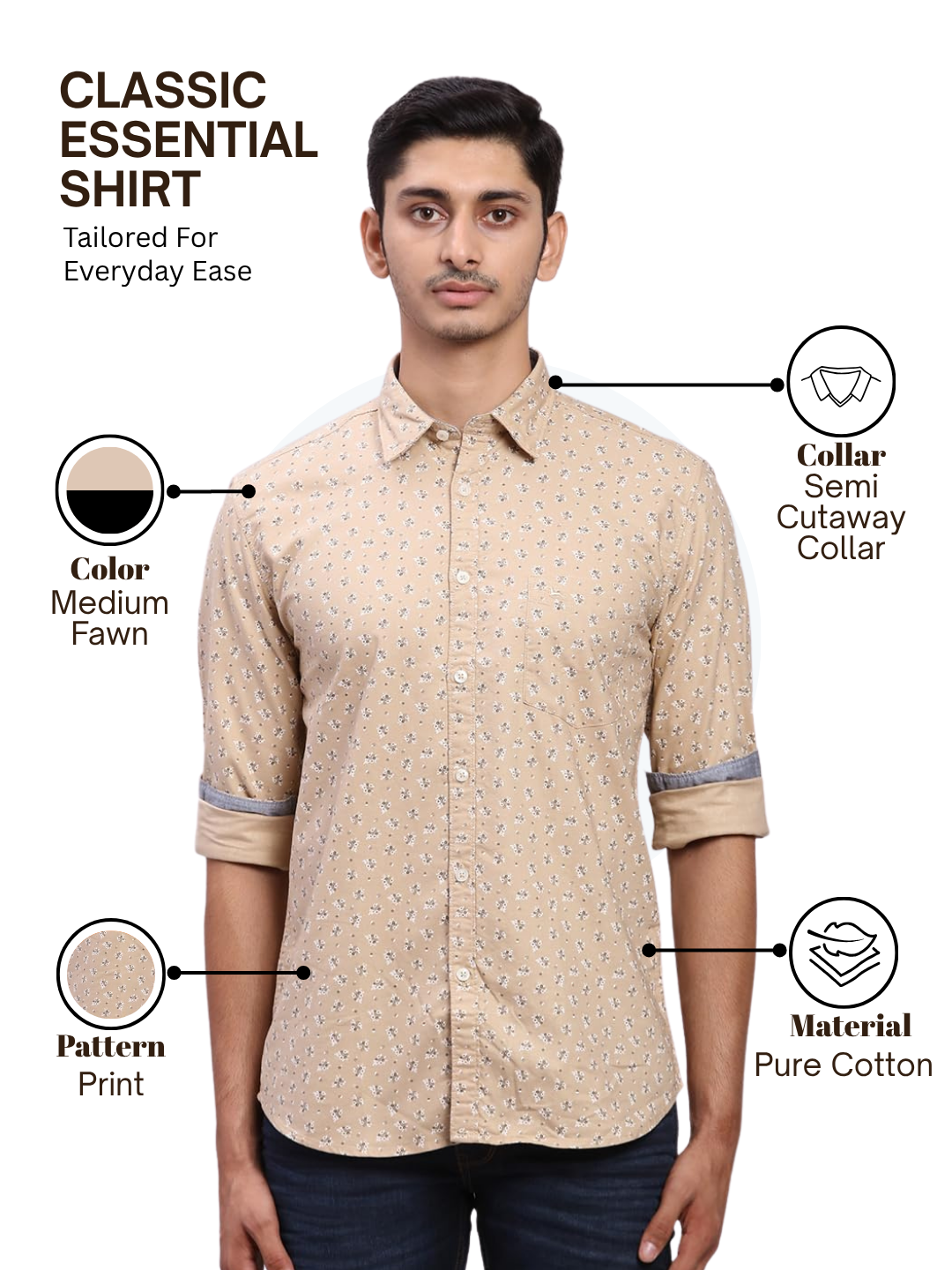 Parx Men Brown Slim Fit Printed Casual Shirt