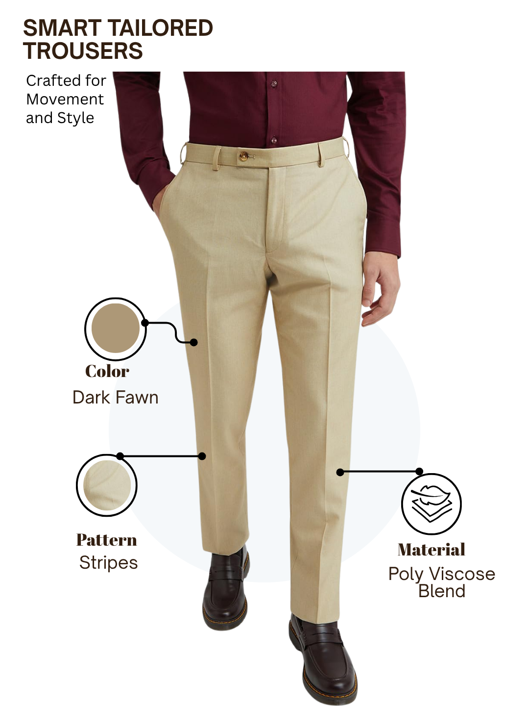 Park Avenue Men Beige Smart Fit Stripe Trouser