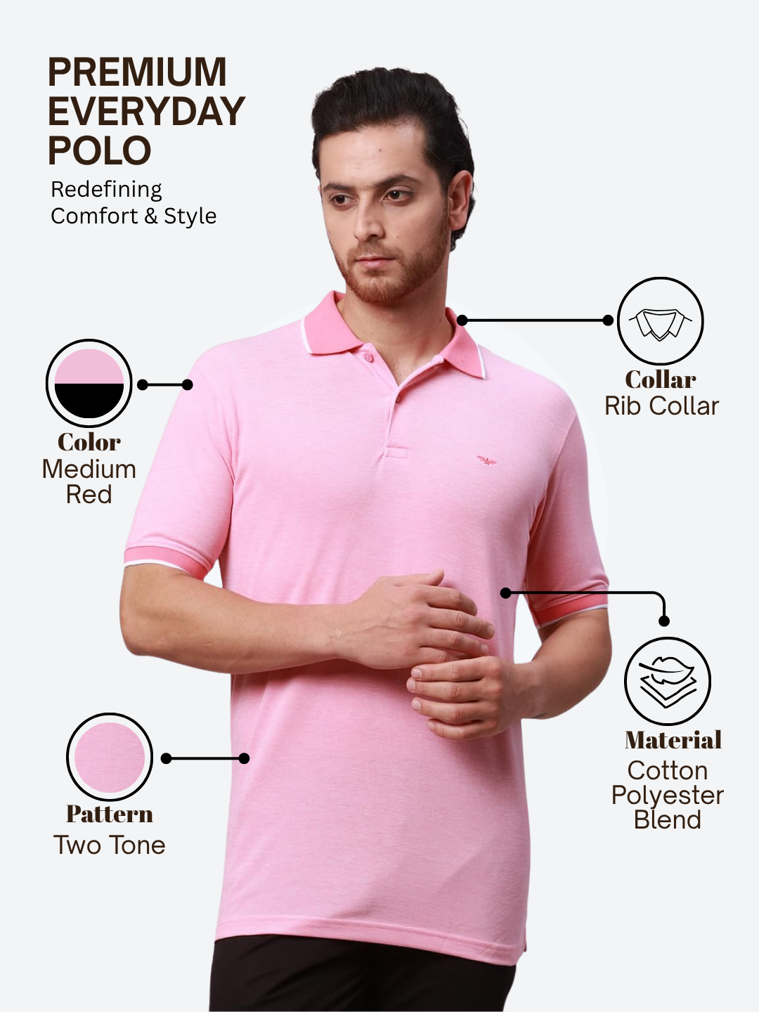 Park Avenue Men Pink Slim Fit Two Tone Polo Neck Collar T-Shirt