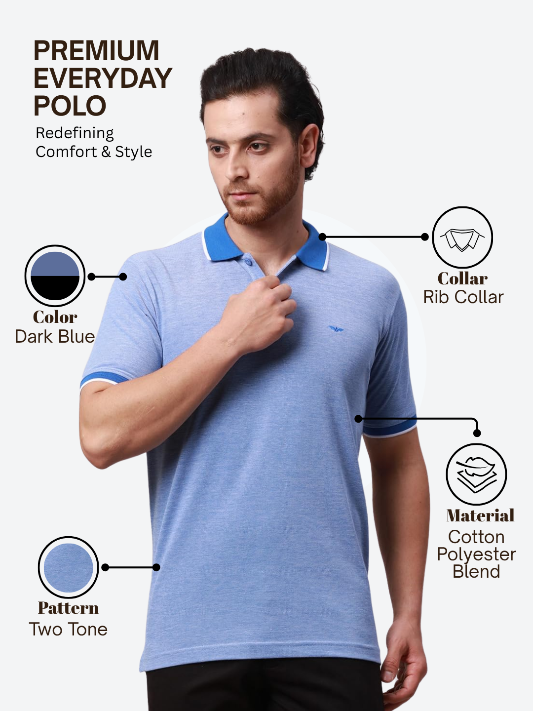 Park Avenue Men Blue Slim Fit Two Tone Polo Neck Collar T-Shirt