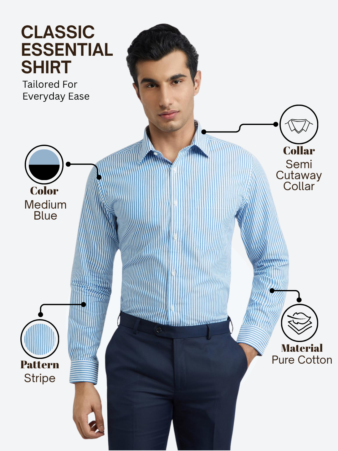 Raymond Men Blue Slim Fit Stripe Formal Shirt