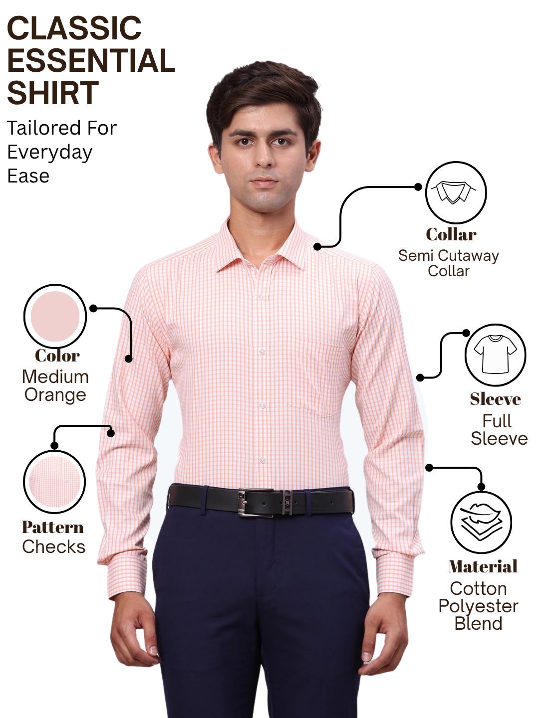 Park Avenue Men Orange Slim Fit Checks Formal Shirt