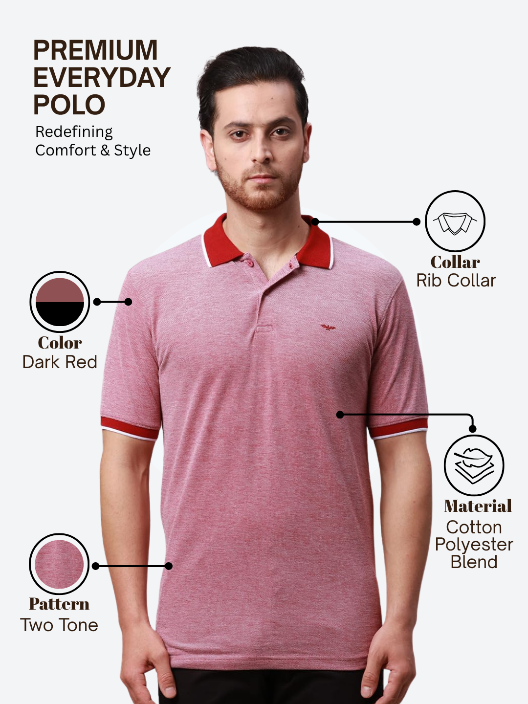 Park Avenue Men Red Slim Fit Two Tone Polo Neck Collar T-Shirt