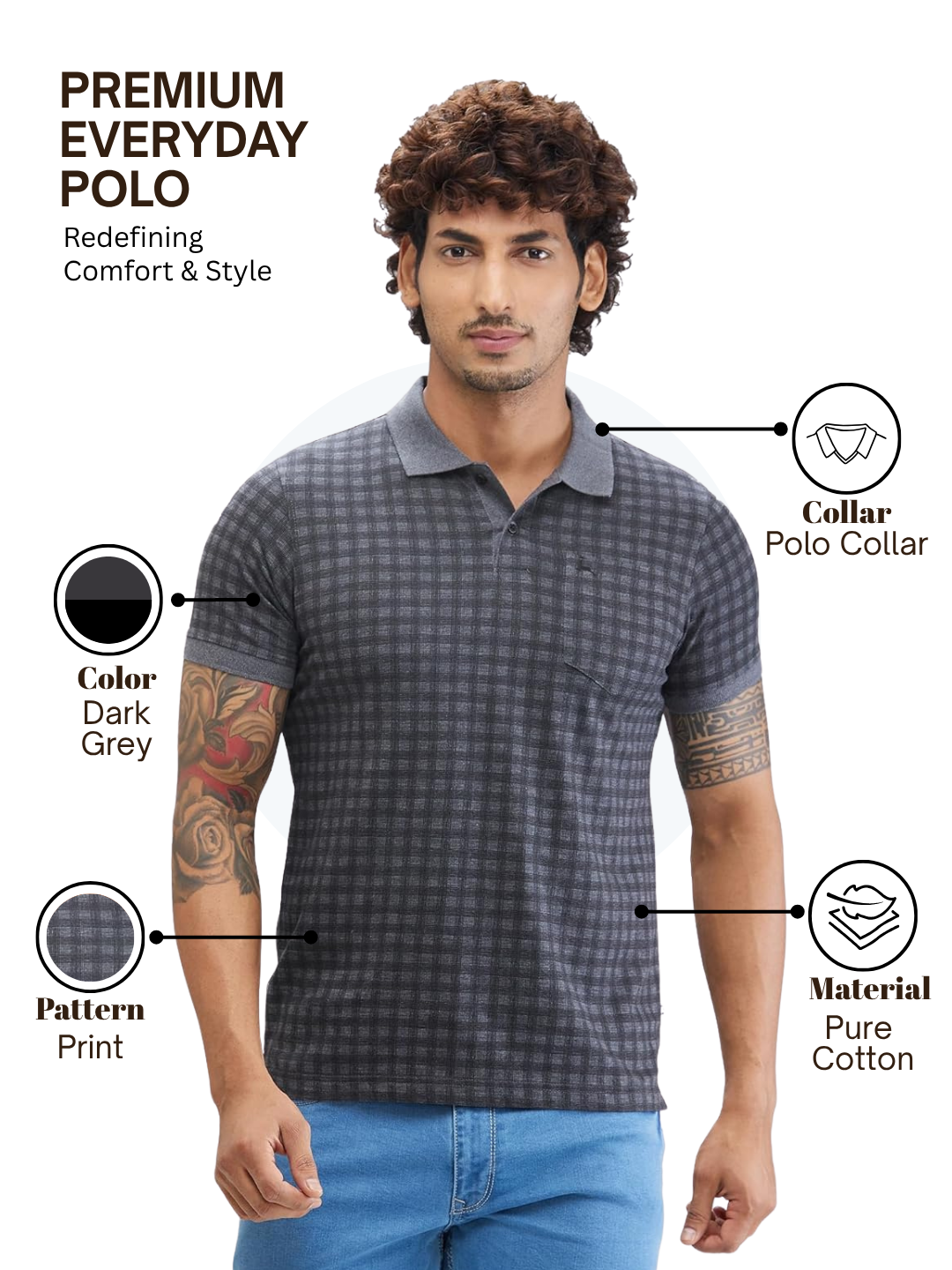 Parx Men Grey Regular Fit Printed Polo Neck Collar T-Shirt