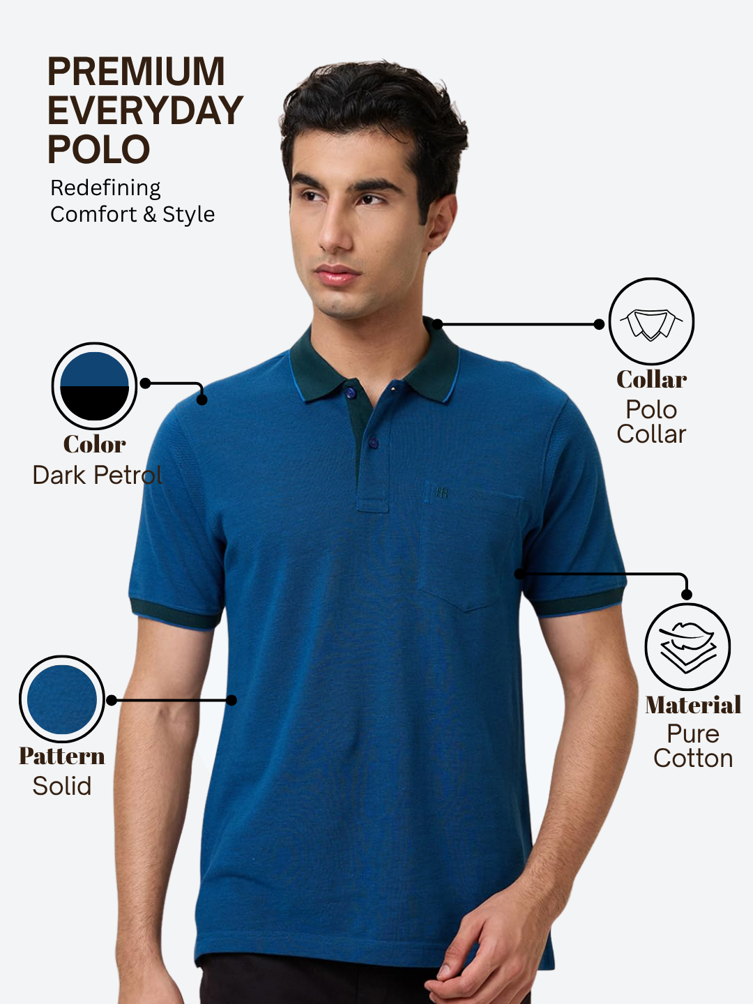 Raymond Men Blue Modern Fit Solid Polo Neck Collar T-Shirt