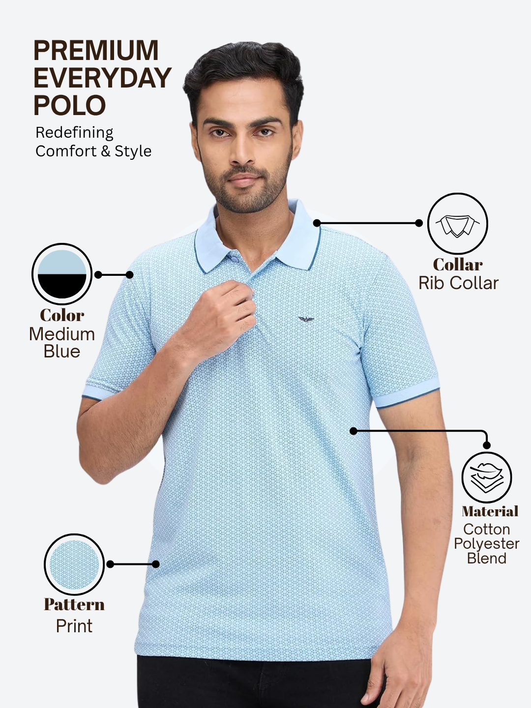 Park Avenue Men Blue Slim Fit Printed Polo Neck Collar T-Shirt