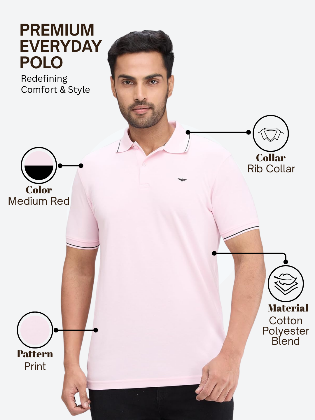 Park Avenue Men Pink Slim Fit Solid Polo Neck Collar T-Shirt